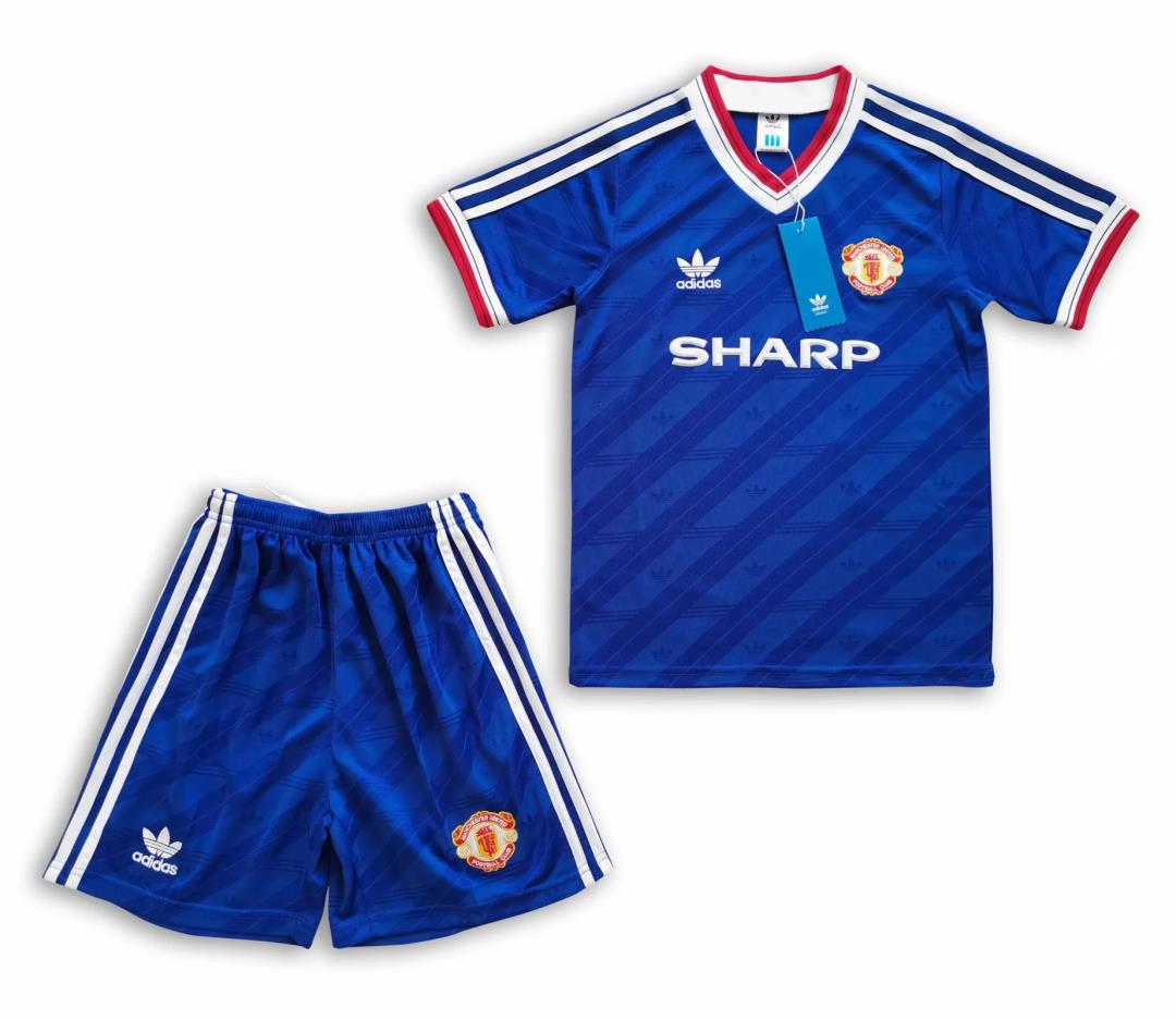 Kids-Manchester Utd 86/88 Away Blue Soccer Jersey